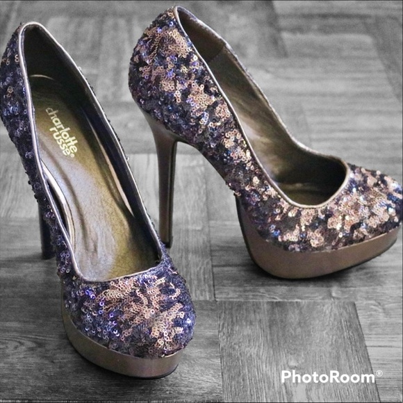Charlotte Russe Super High sequin platform heels - Picture 1 of 8